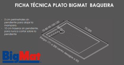 PLATO DE DUCHA BIGMAT BAQUEIRA BLANCO 100X70
