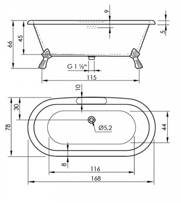 BAÑERA EXENTA 168X78X66H